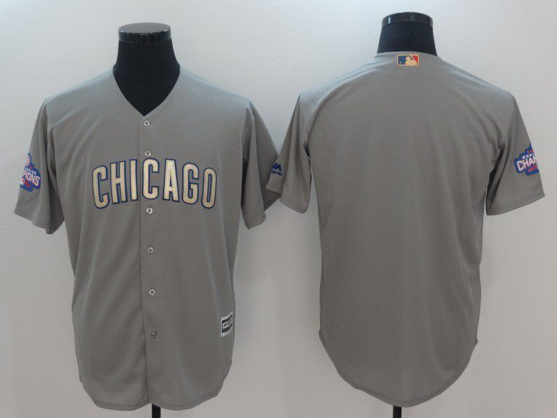 Men 2017 MLB Chicago Cubs Blank Grey Gold Program Game Jersey